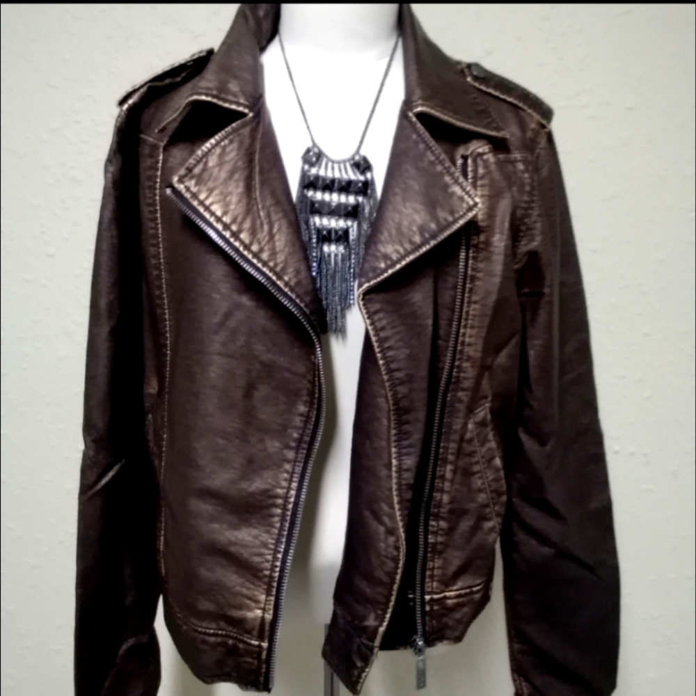 Roxy bronze faux leather moto jacket - Picture 1 of 10